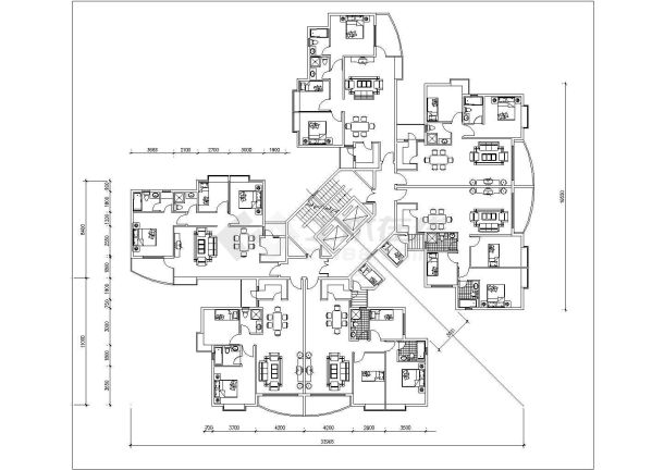 抚顺市某新建小区住宅楼1梯6户标准层户型设计CAD图纸-图一