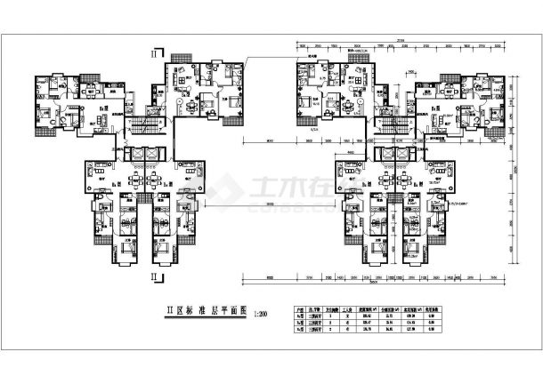 常州荷香苑小区121x2+128+132平标准层户型设计CAD图纸（1梯4户）-图一