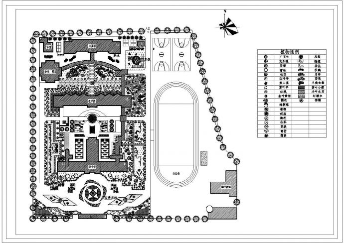 某校园绿化规划设计CAD完整施工详细平面图_图1