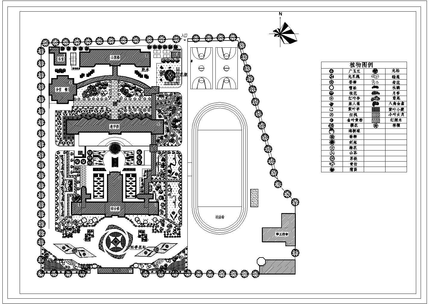 某校园绿化规划设计CAD完整施工详细平面图