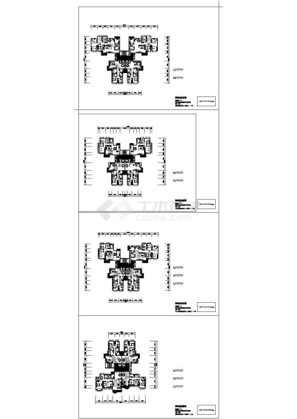大连市某高档小区1梯4户标准层户型设计CAD图纸（4套方案）-图二