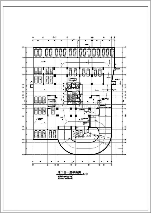 金华市某居住区5400平米地下双层大型停车场全套建筑设计CAD图纸-图一