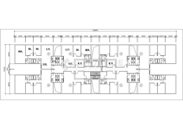 广东惠阳市某高层酒店式公寓住宅平面户型设计CAD图纸（1梯8户）-图一