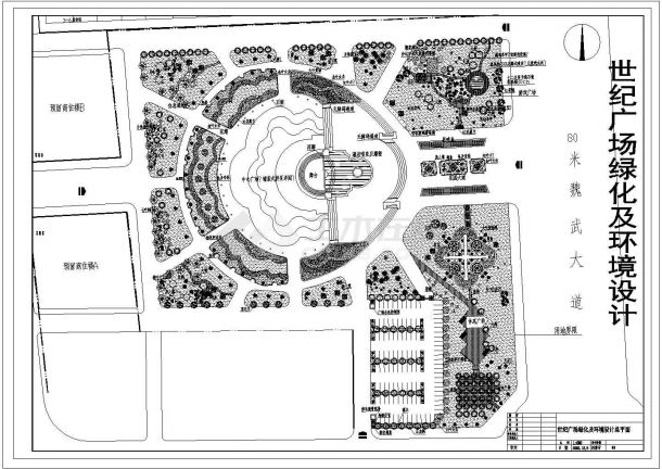 某世纪广场绿化及环境设计CAD景观设计施工总平面-图一