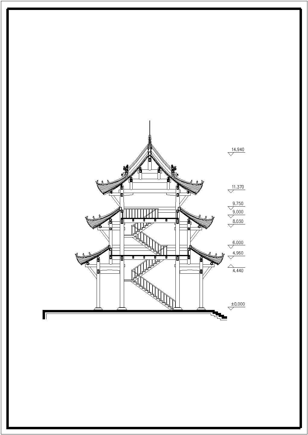 【杭州】某泰式风格寺庙古全套建筑施工设计cad图