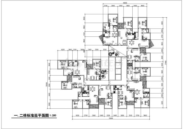 丹东市某酒店式公寓住宅363平米标准层户型设计CAD图纸（一梯12户）-图一