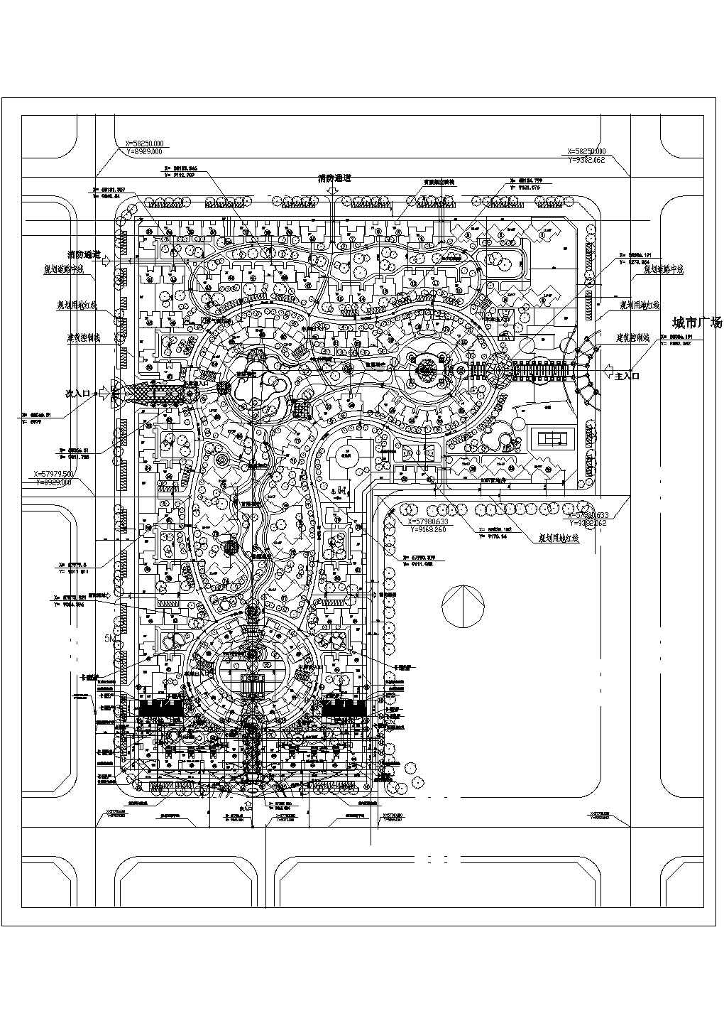 某玉兰广场花园小区规划CAD详细建筑设计总平面图