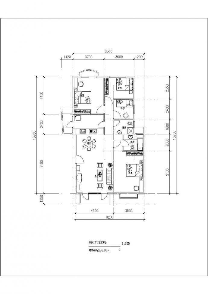 某小区高层标准户型详细方案设计施工CAD图纸_图1