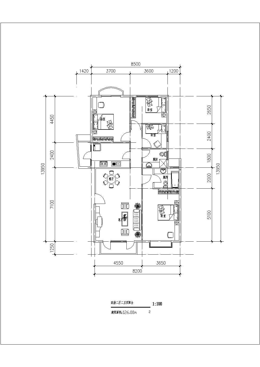 某小区高层标准户型详细方案设计施工CAD图纸