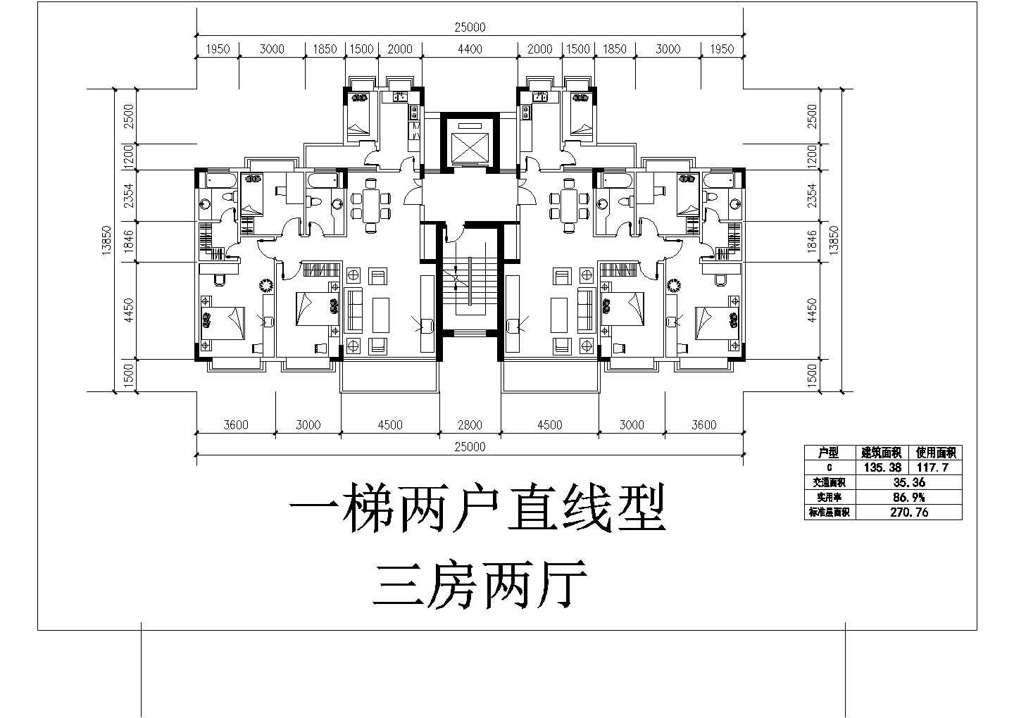 某小区精选高层无电梯大户型详细方案设计施工CAD图纸