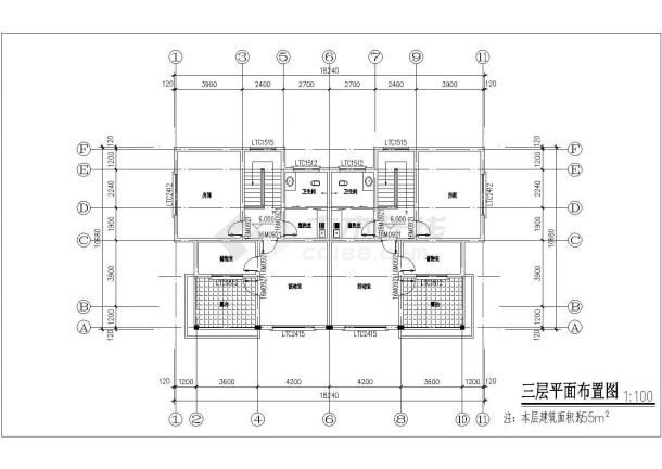 254平方米三层新农村住宅建筑设计cad图，含效果图-图一