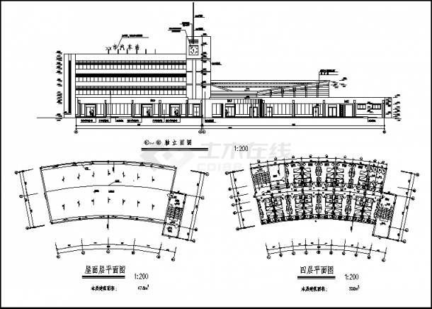 4层4038平米扇型客运汽车站建筑设计施工cad图纸-图一