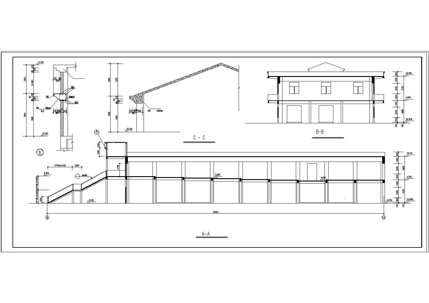 某大学高校二层食堂综合楼建筑CAD设计施工图纸