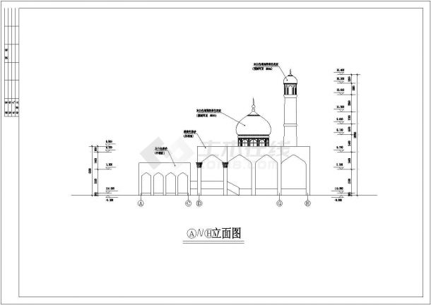 某伊斯兰教清真寺CAD建筑设计大样完整构造图-图二