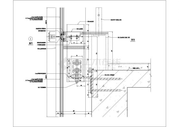 某竖明横隐幕墙纵剖CAD设计完整构造节点图-图一