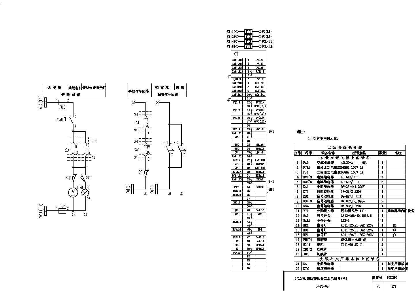 某地6-10KV变压器详细二次原理cad设计图(含设 备 材 料 表)