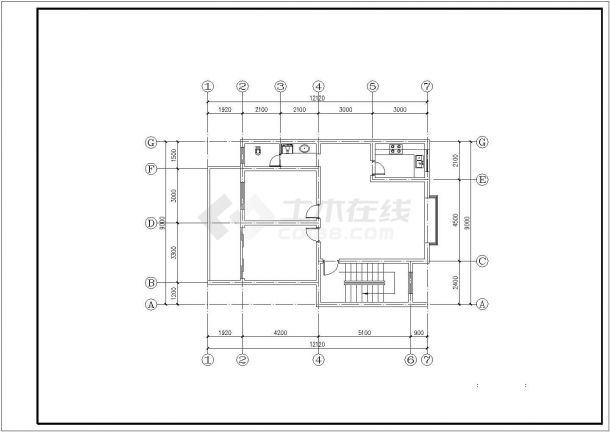 许昌市某工厂家属院住宅86平米双室双厅一卫户型设计CAD图纸-图二