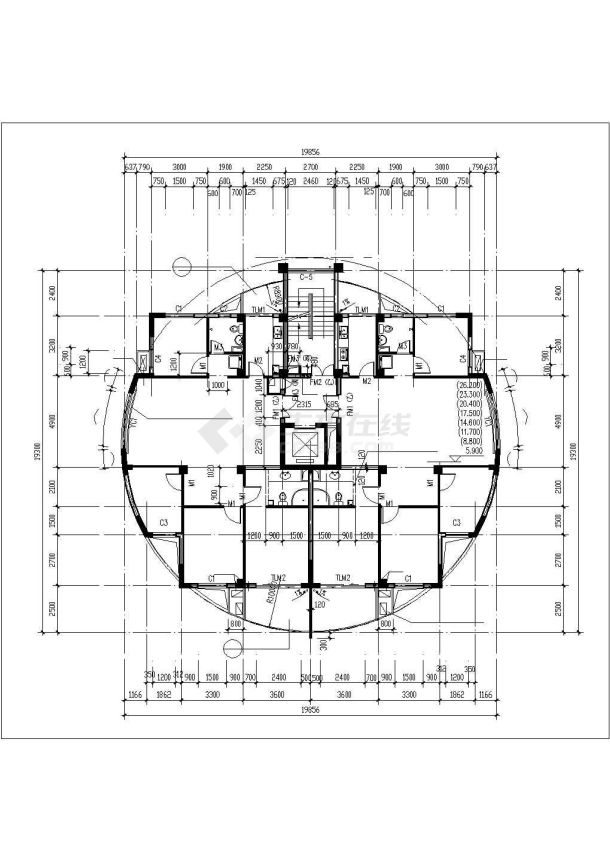 住宅高层电梯户型建筑设计cad图-图一