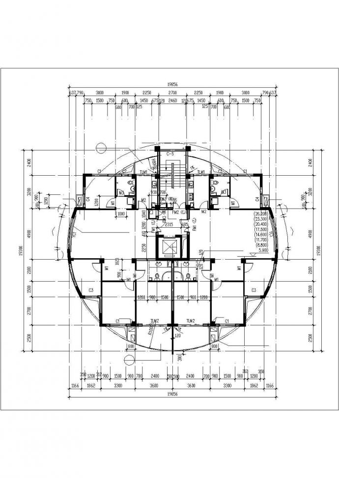 住宅高层电梯户型建筑设计cad图_图1