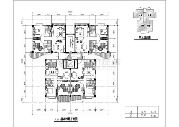 住宅高层电梯户型建筑设计cad图-图二