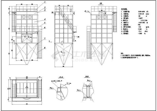  Complete design drawing of CAD section node of a bag filter - Figure 1