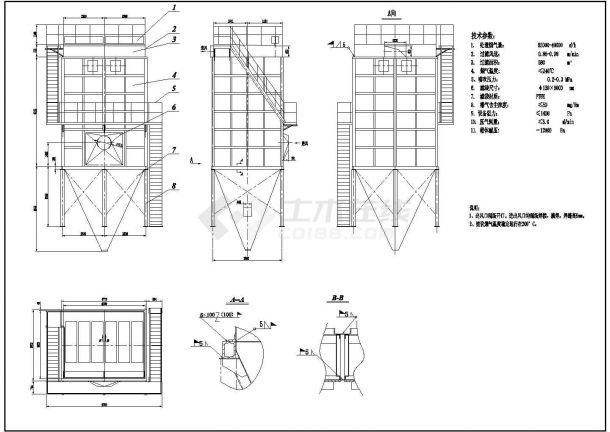 某布袋除尘器CAD剖面节点完整设计图-图一