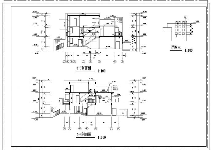 大户型二层带阁楼联排别墅建筑cad施工设计图纸_图1