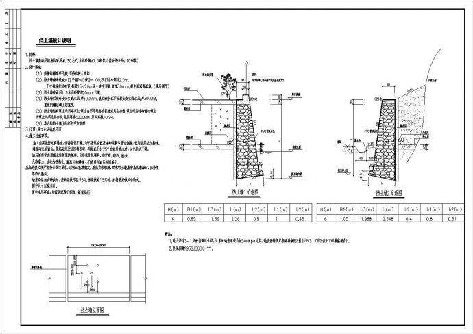 毛石挡土墙非常标准CAD图纸设计（基础及墙身均采用MU30毛石,水泥砂浆M7.5砌筑）_图1