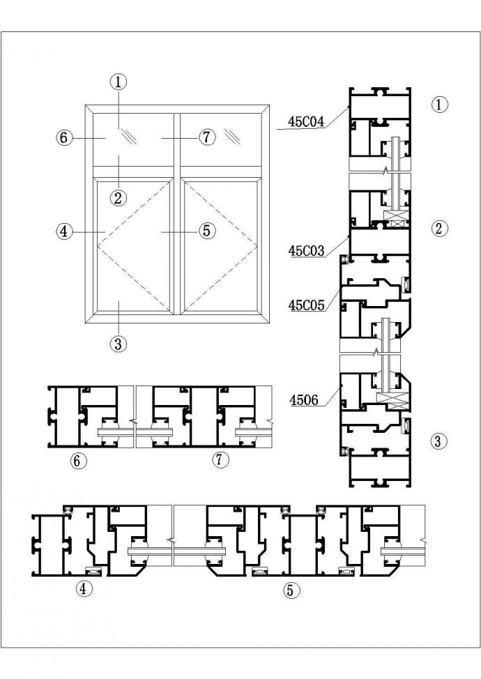 某内平开窗CAD构造节点剖面设计图纸_图1