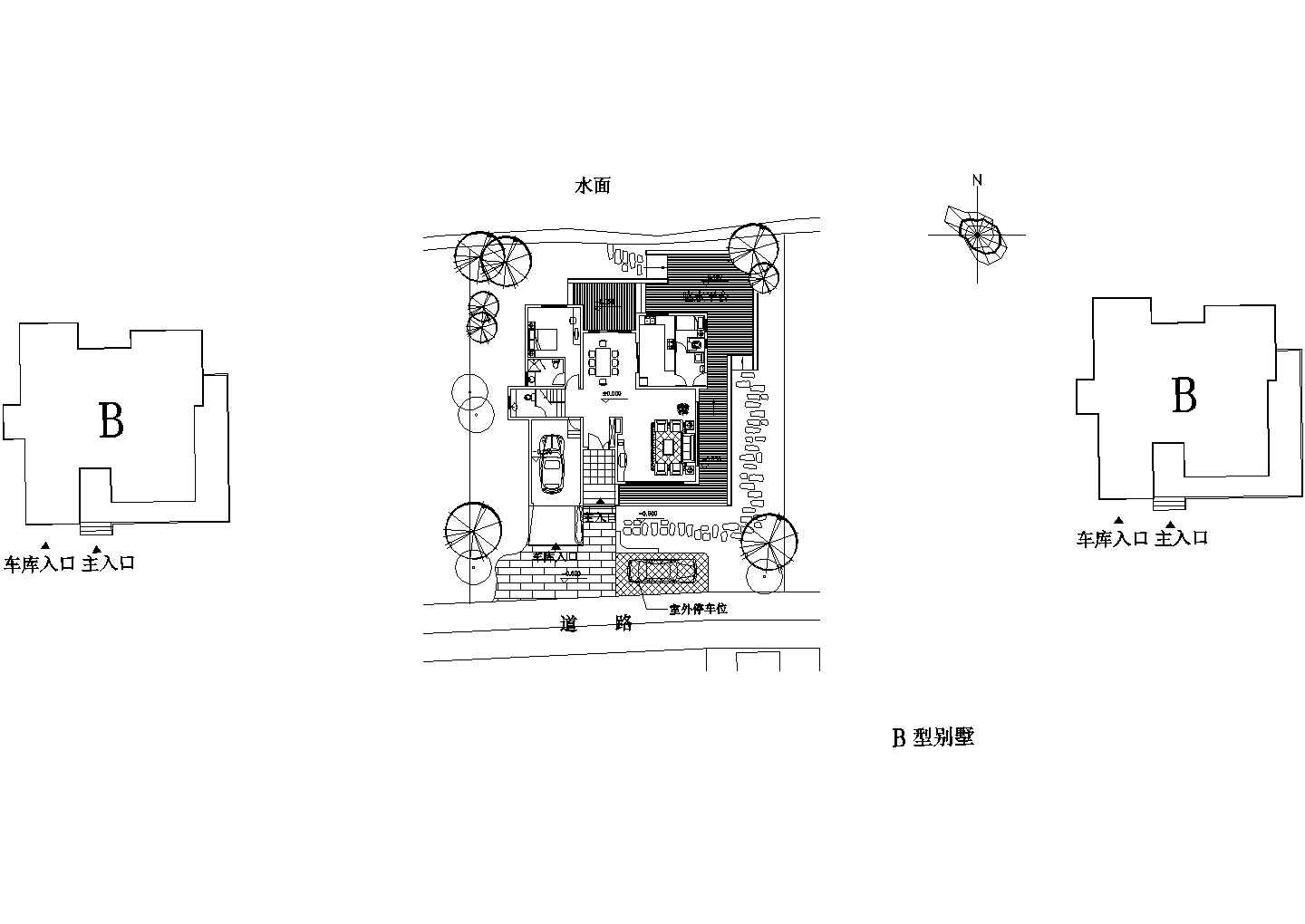 南京某别墅区内部别墅平面设计CAD图纸（含临水平台）