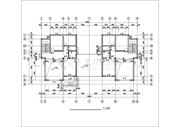 【3层】住宅楼建筑施工平面设计cad图，共九张-图二