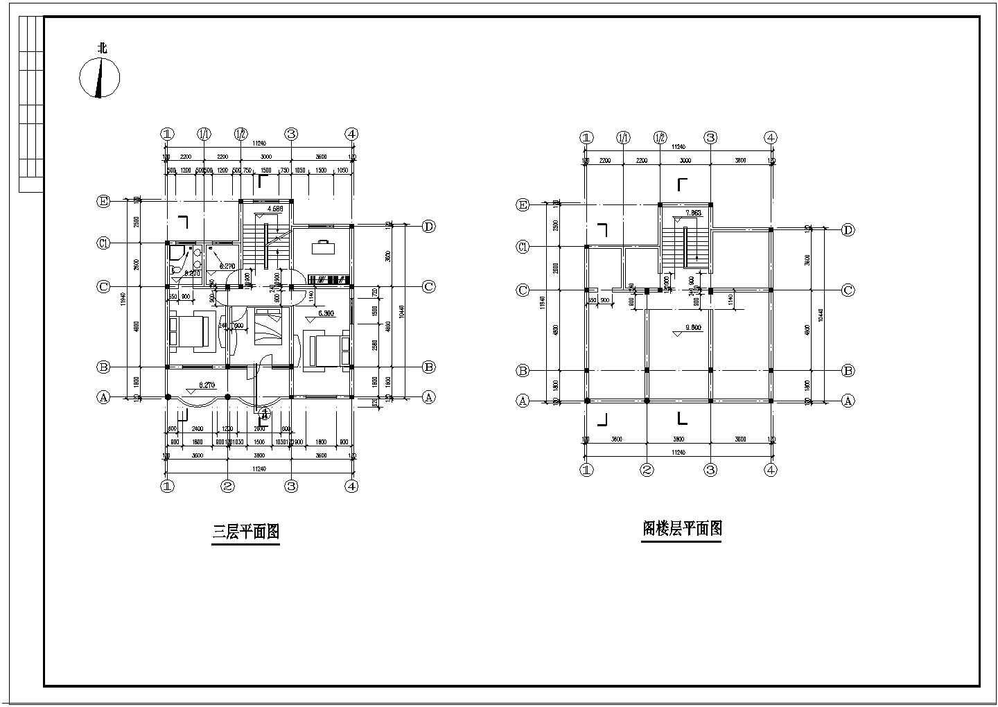 三层农居房cad建筑设计施工图