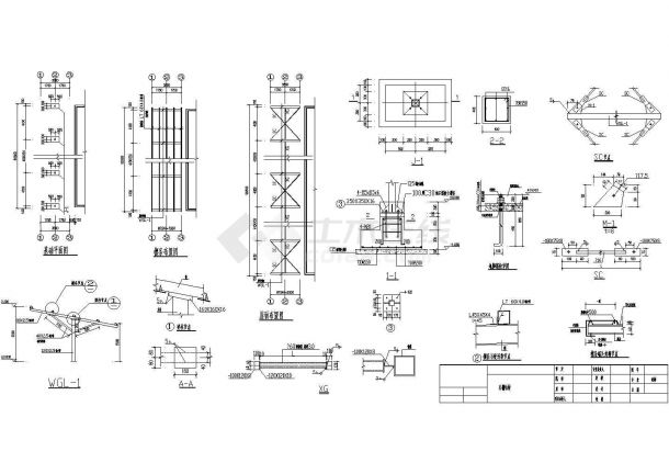 某单排钢构自车棚CAD平立面节点图纸-图一