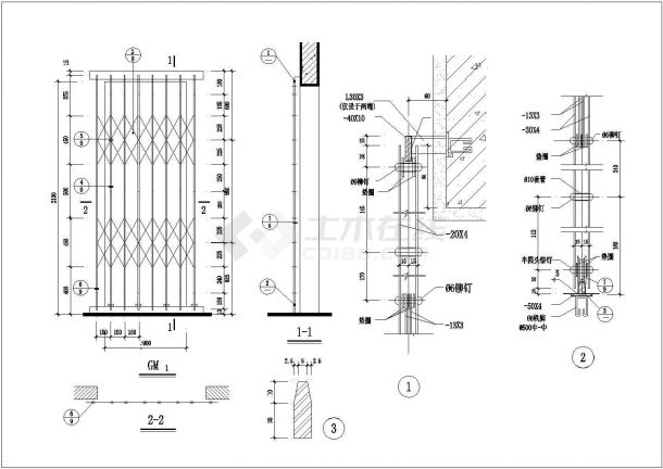某铁栅门及节点CAD构造完整施工详图-图一