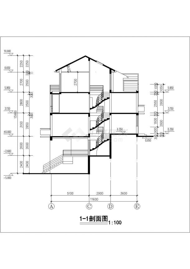 武汉市某小区三层砖混结构住宅楼建筑设计CAD图纸（含夹层和车库层）-图二