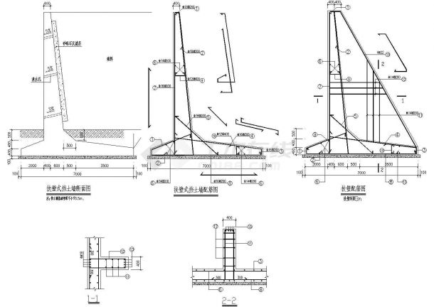 悬臂式挡土墙混凝土结构大样CAD全套图纸-图二