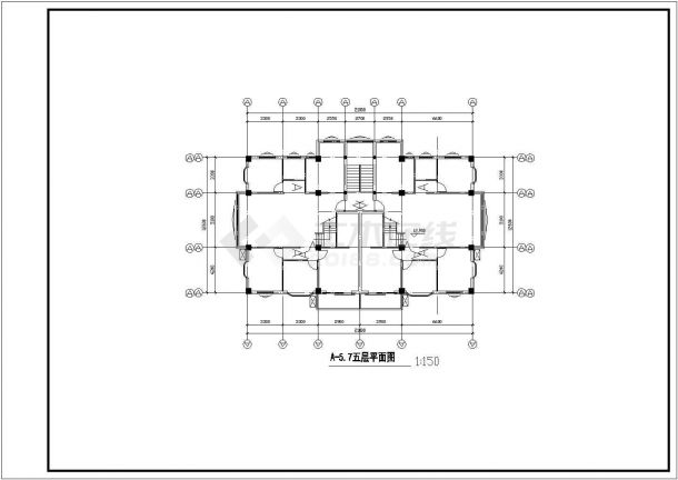 上海奉贤区某小区5+1跃层住宅楼平面设计CAD图纸（每层1梯2户）-图二