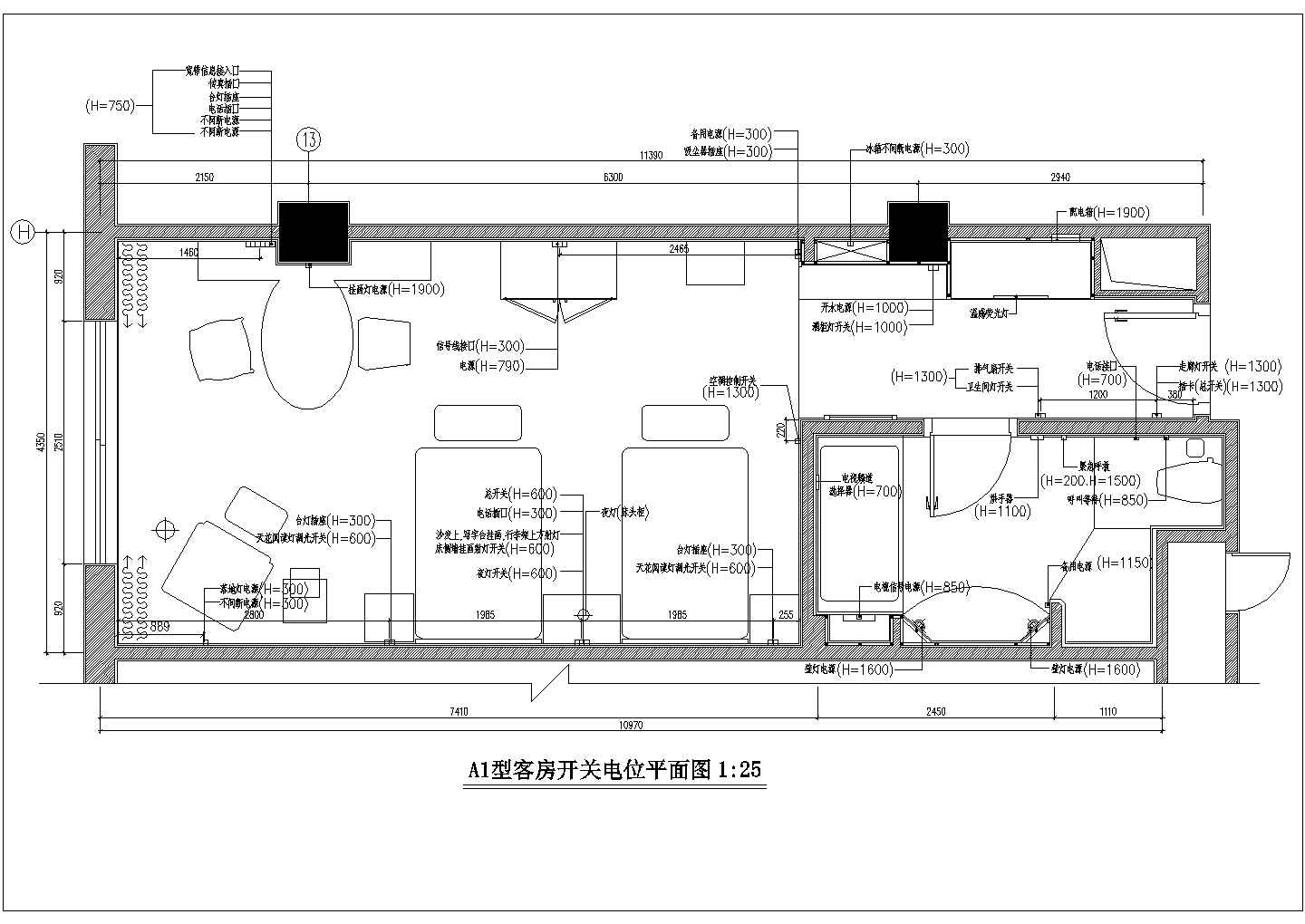 锦州大酒店客房样板装修详细建筑施工图
