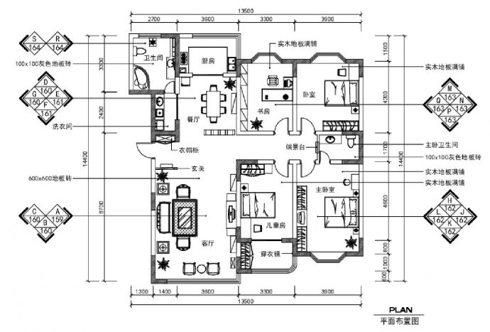 四居室中式风装饰设计CAD图_图1