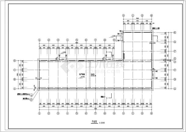 某地生产车间（1672㎡）建筑设计方案图（含做法表）cad图纸-图二
