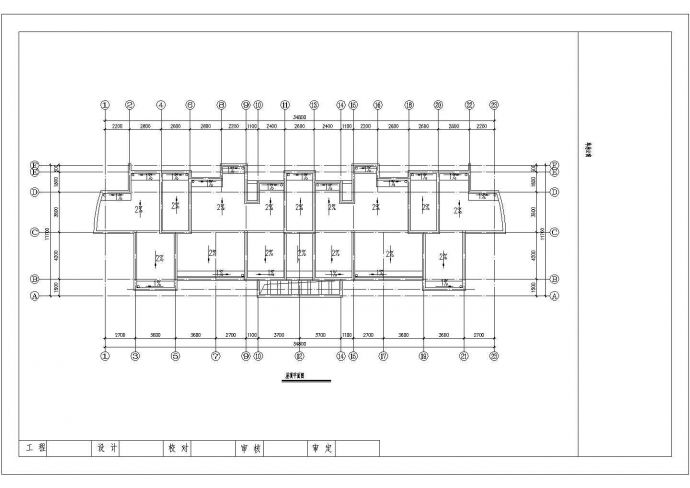 某五层单身公寓楼3单元每单元2户对称户型设计图（长34.8米 宽11.7米）_图1