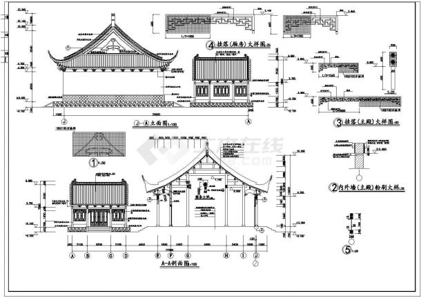 江西省某某市改造装修设计财神殿建筑方案施工cad图-图二