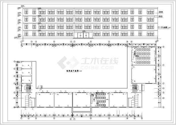 某教学楼标准层CAD完整详细设计平面及立面图-图一