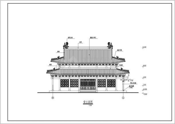河南省洛阳市装修设计某某寺庙金殿建筑施工图纸-图二