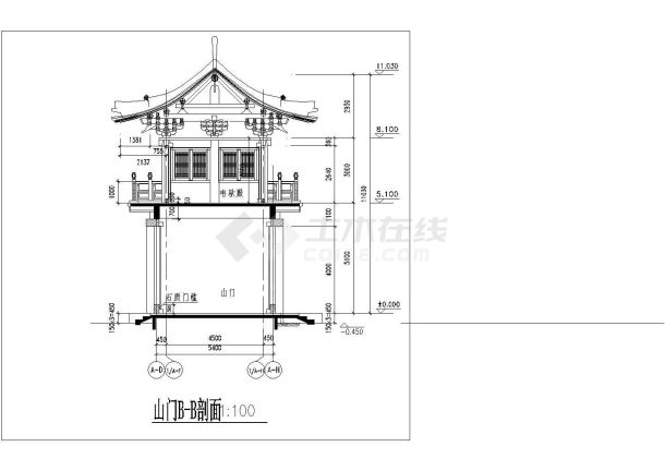 浙江省金华市重装修设计某仿古山门建筑施工图-图一