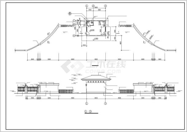 某市中心别墅小区大门方案设计施工CAD图纸-图二