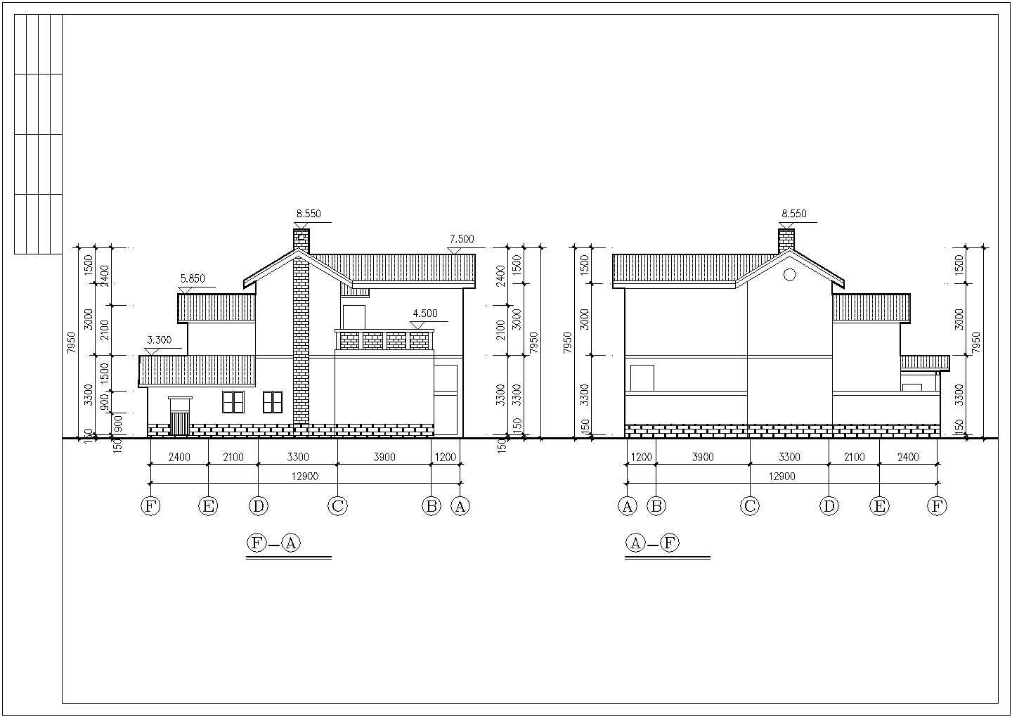 某小区农村别墅建筑全套方案设计施工CAD图纸