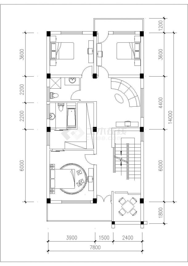 某小区农村多层小别墅建筑方案设计施工CAD图纸-图二