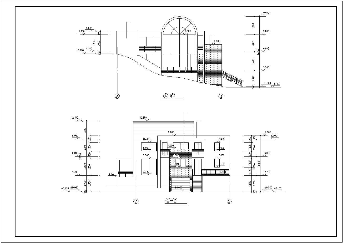 某市区室内带游泳池的别墅建筑设计施工CAD图纸