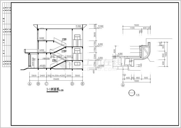 郑州某居住区740平米3层框架结构社区活动中心建筑设计CAD图纸-图二
